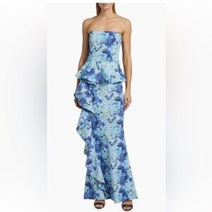 Chiara Boni Floral Blue Ruffle Dress